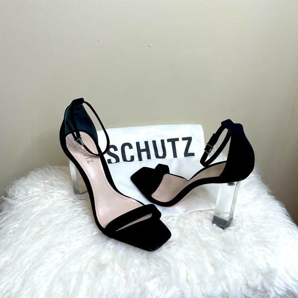 NWT Shutz Sexy Black Sandals w Clear heel Sz 10 - Picture 1 of 7